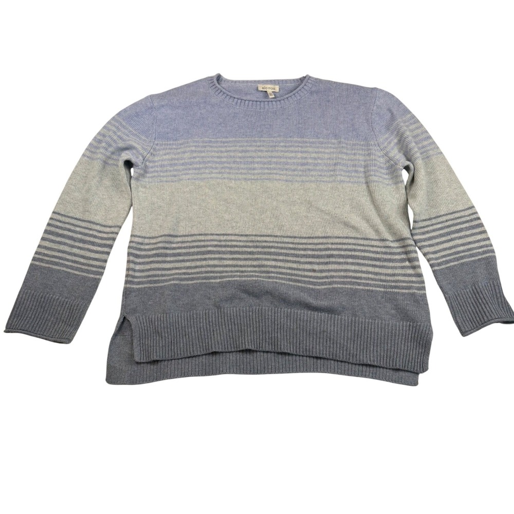 Ella Moss Womens Blue Ombre Striped Crew Neck Knit Sweater Size Medium Side Slit